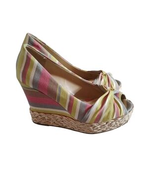 ANA Striped Peep-Toe Wedge Heels in Multi-Color SZ 9 M